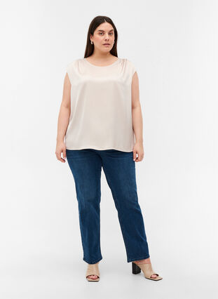 Plain-coloured top with a round neckline, Gray Morn, Model image number 2