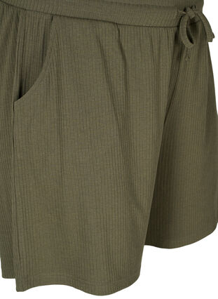 Shorts in ribbed fabric with pockets, Dusty Olive, Packshot image number 2