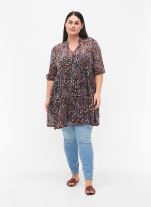 Tunic with paisley print and lurex, Blue Paisley AOP, Model image number 2