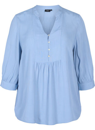 Viscose blouse with 3/4-length sleeves, Forever Blue, Packshot image number 0