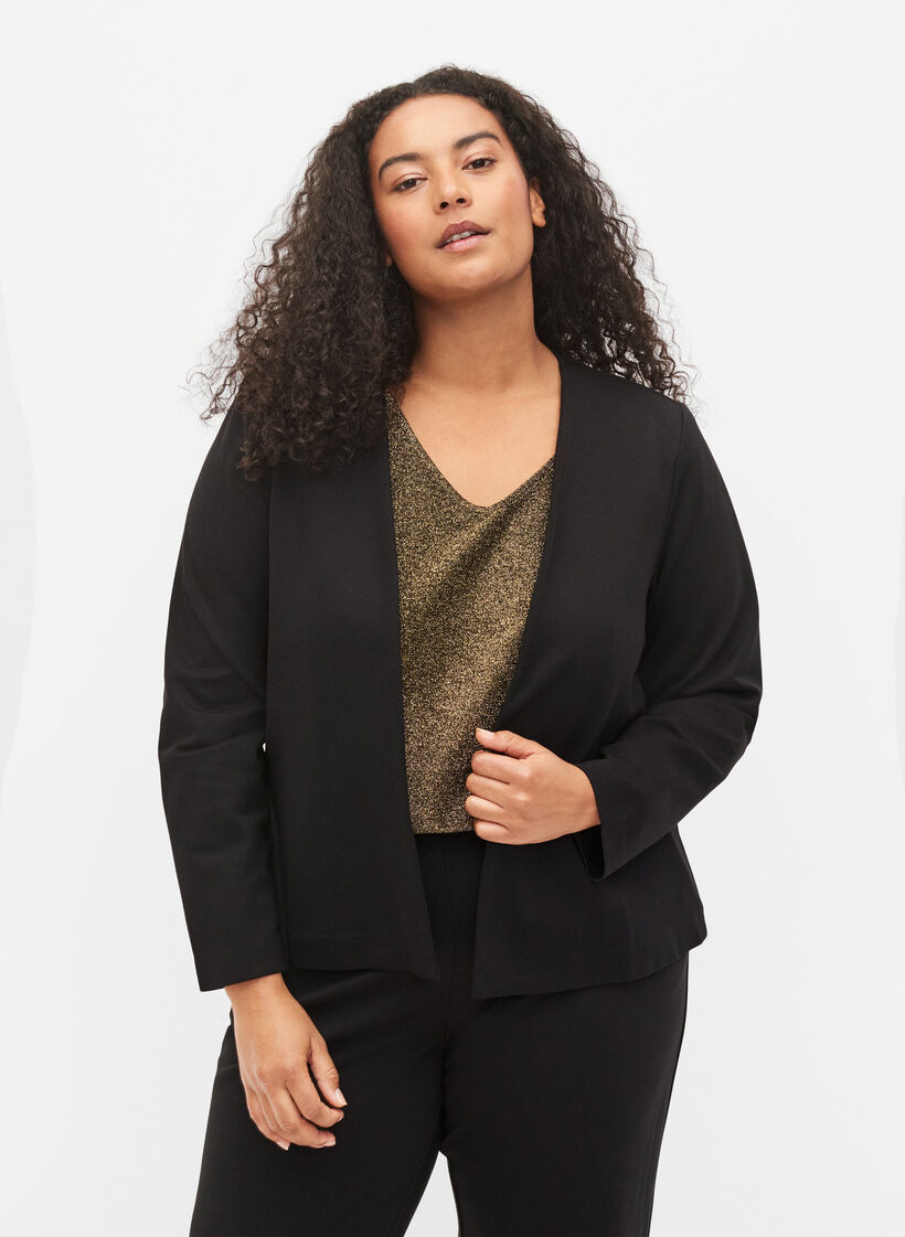 Monochrome short open blazer, Black, Model image number 0