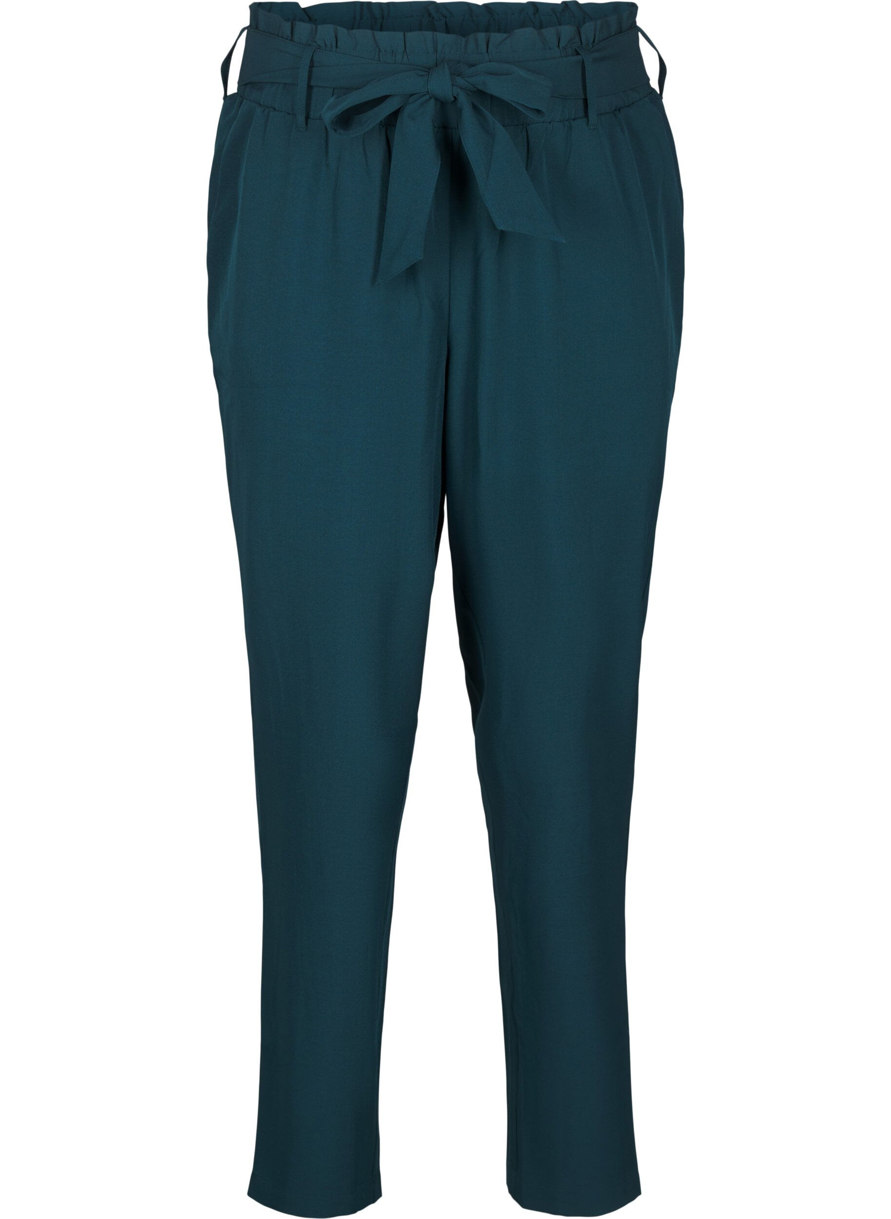 Zizzifashion High-waisted trousers with ruffles and a tie belt, Sea Moss Melange, Packshot image number 0