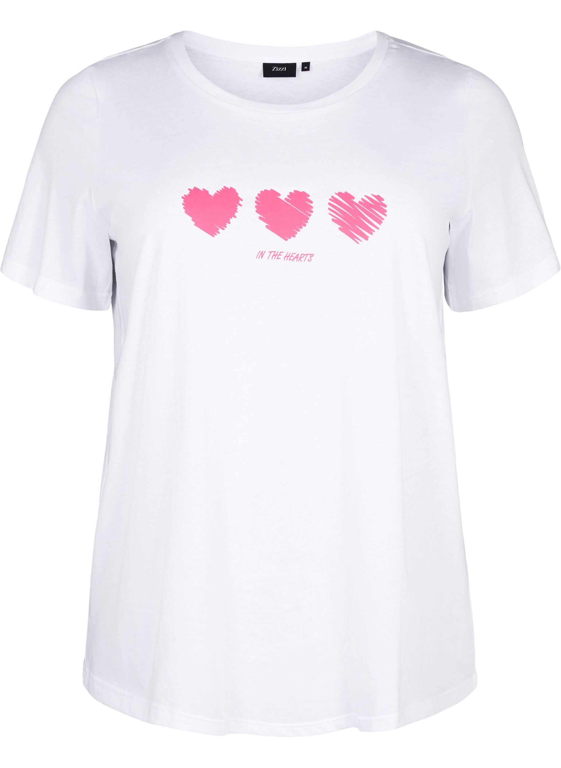 Zizzifashion Crew neck cotton T-shirt with print, B. White W. Hearts, Packshot image number 0