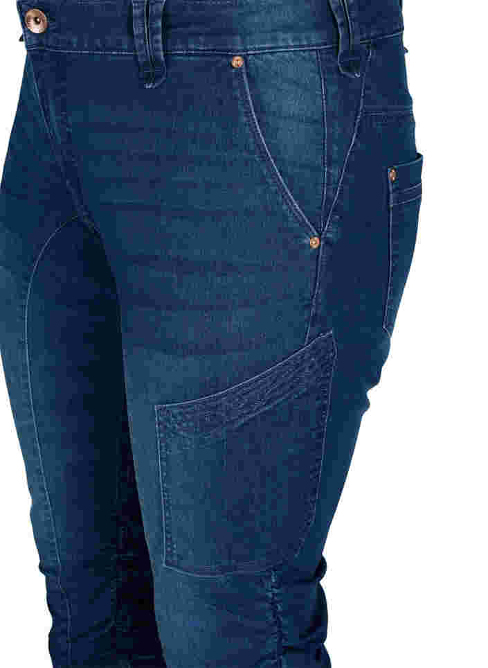 Slim fit capri jeans with pockets, Dark blue denim, Packshot image number 2