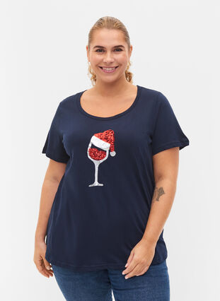 Christmas t-shirt in cotton, Navy Blazer Wine, Model image number 0