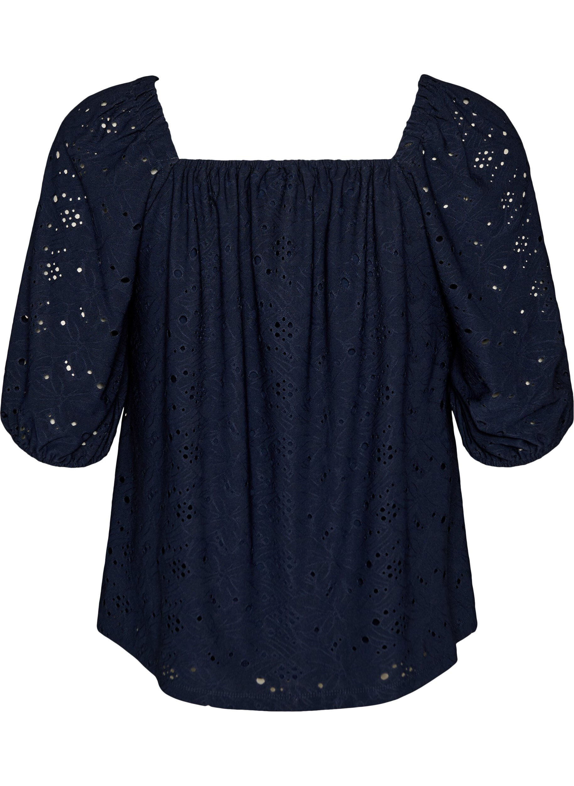 Zizzifashion Blouse with short puff sleeves and an openwork pattern, Blue, Packshot image number 1