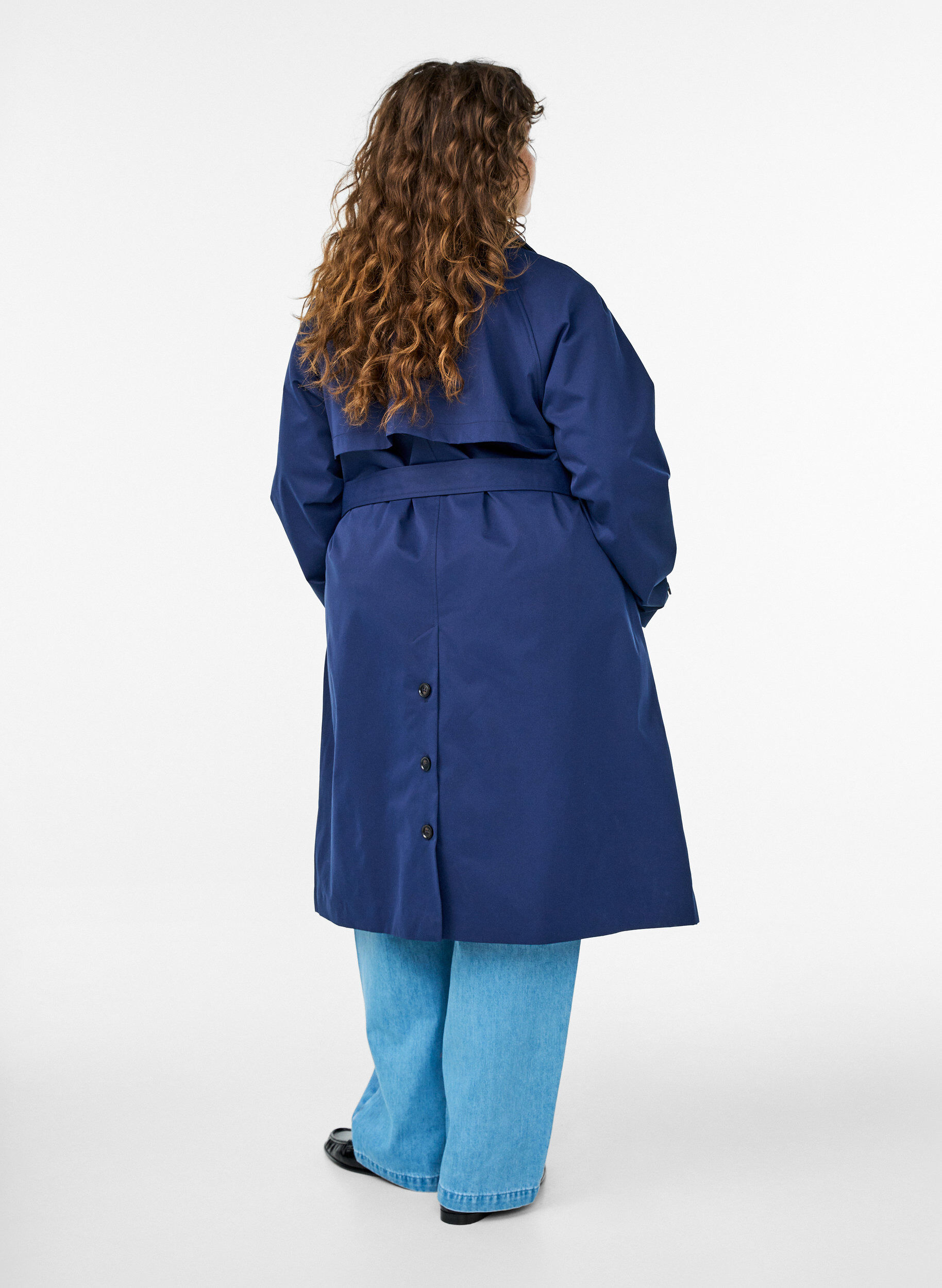Zizzifashion Trenchcoat with belt and slits, Blue, Model image number 1