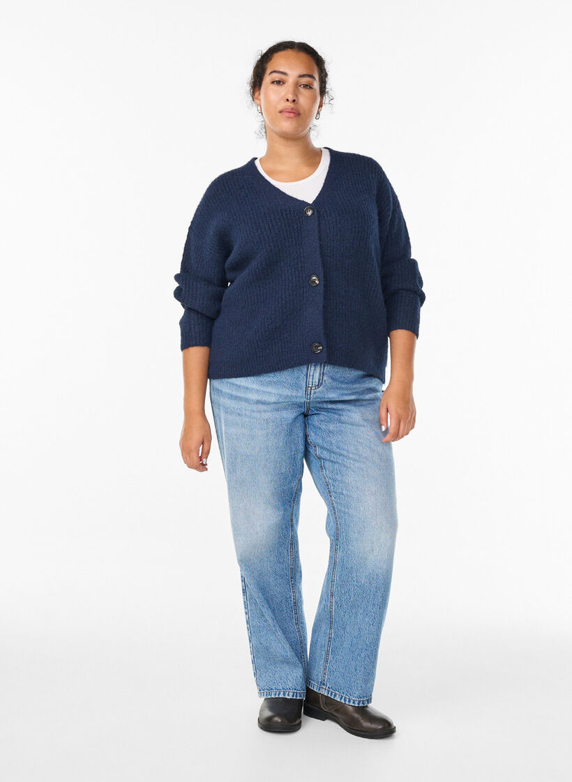 Knit cardigan with v-neck, Blue, Model image number 1