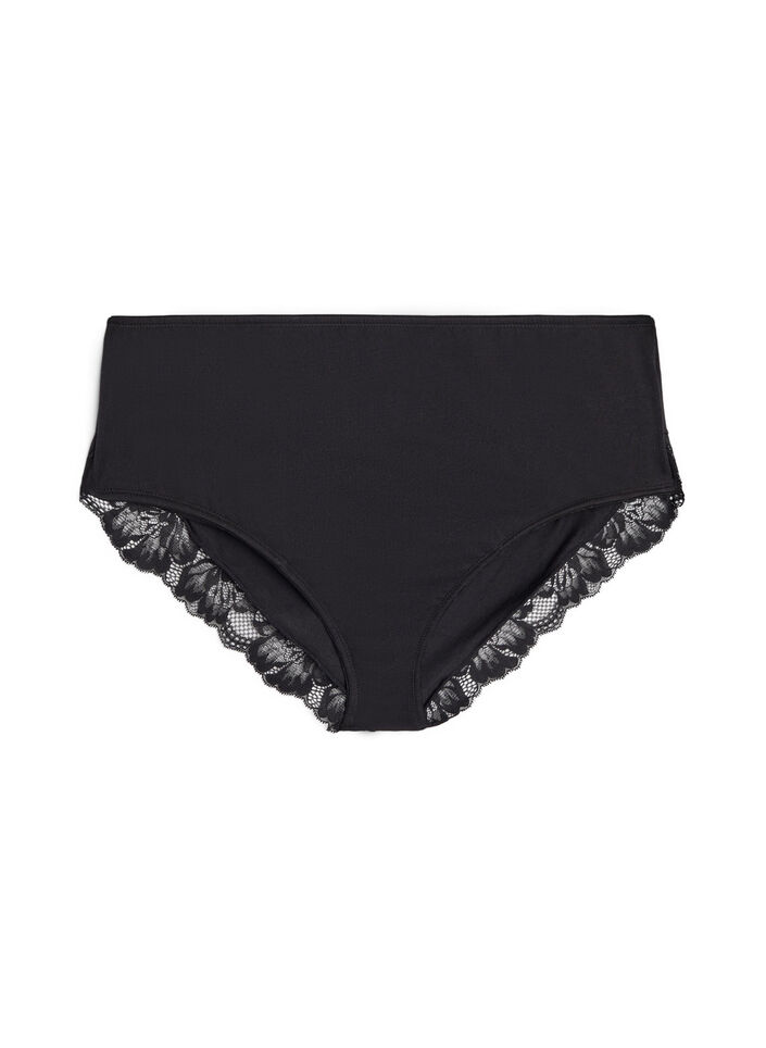 Cotton panties with an inside pocket and lace, Black, Packshot image number 0