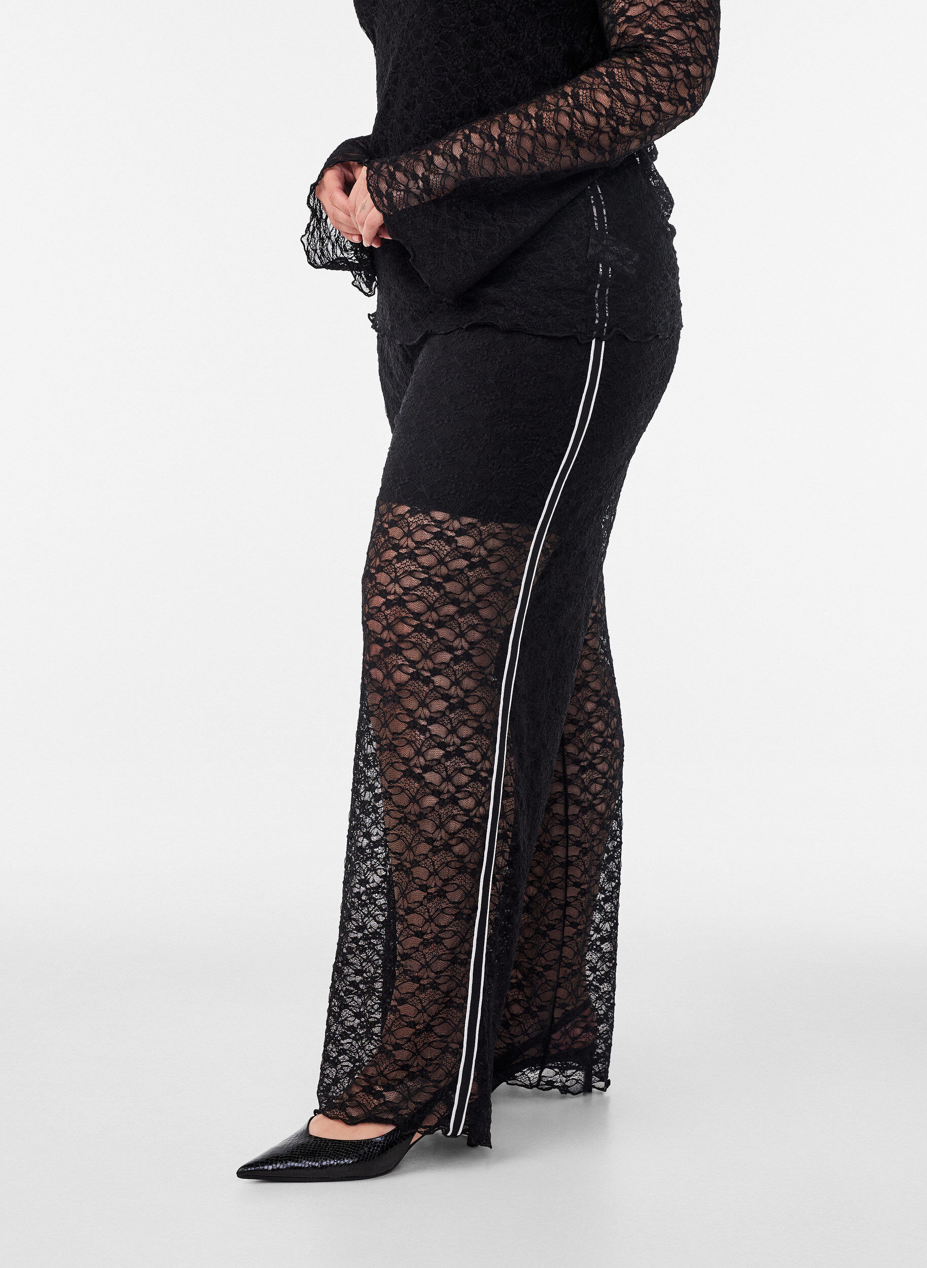 ZizzifashionSheer wide-leg lace trousers, Black, Model image number 2