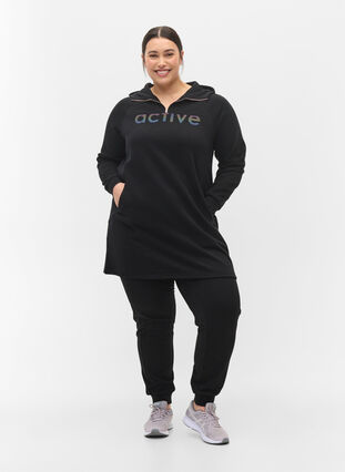Sweater dress with hood and zip, Black, Model image number 2