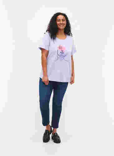Cotton t-shirt with round neck and print, Lavender FACE, Model image number 2