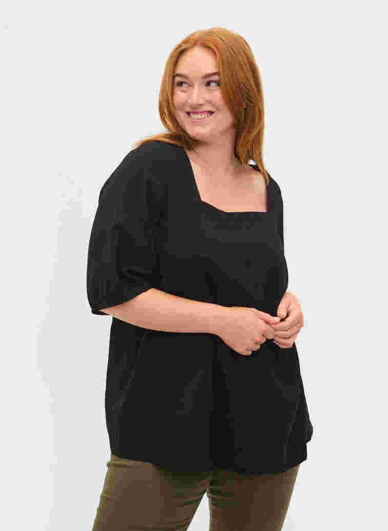 Balloon sleeve blouse, Black, Model