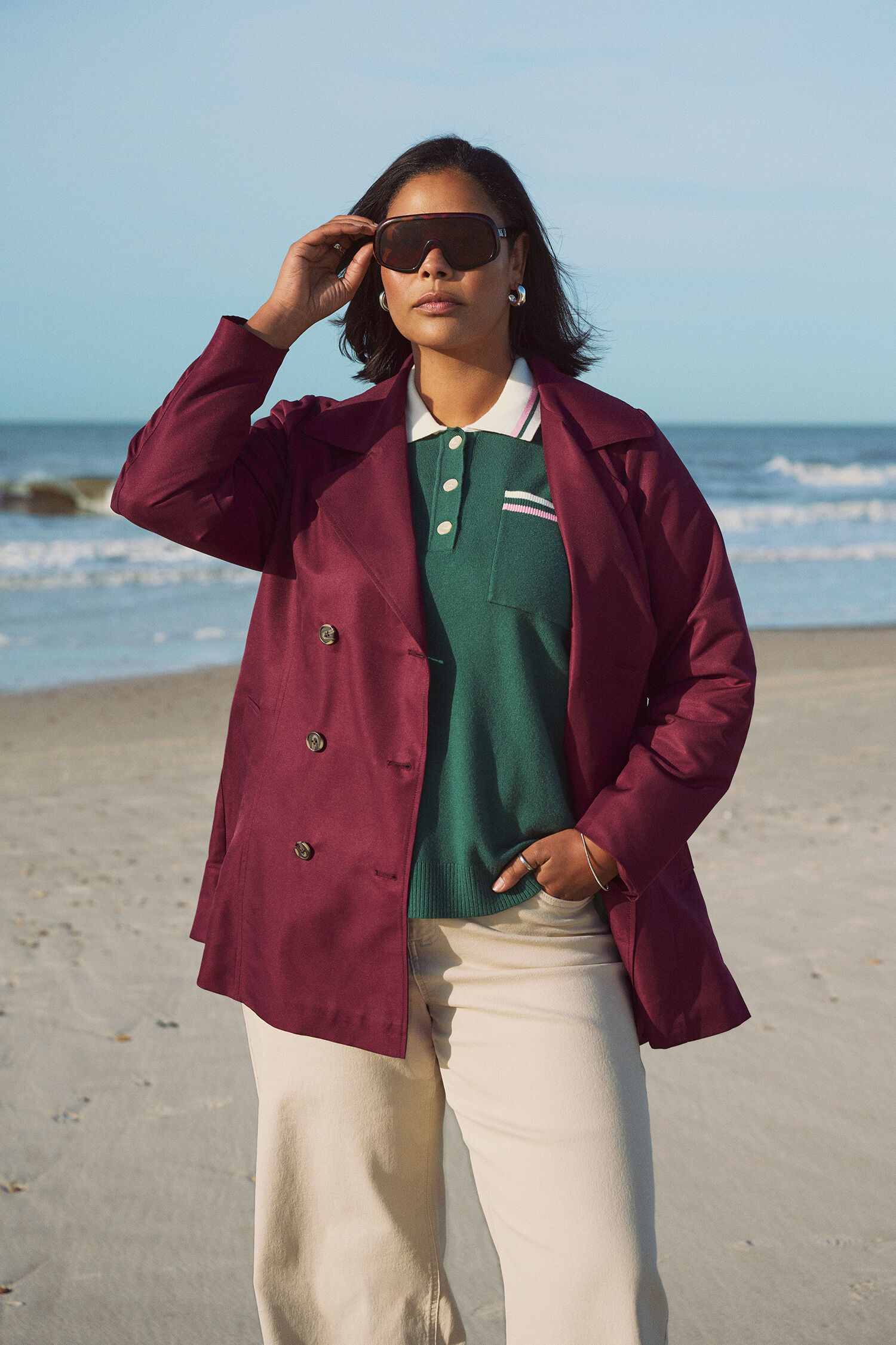 Zizzifashion Short trench coat with belt, , Model