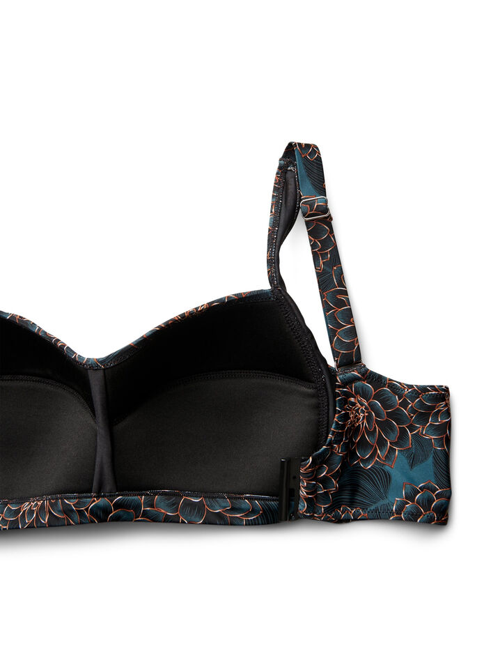 Bikini top with padding and print, Petrol, Packshot image number 3