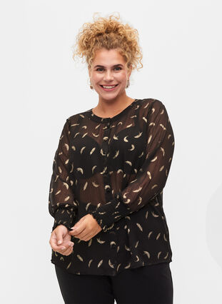 Transparent shirt with lurex pattern, Black, Model image number 0