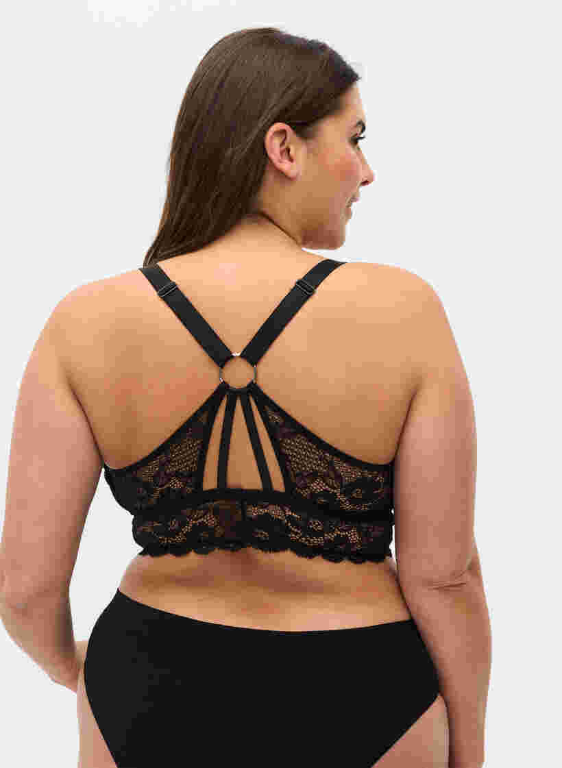 Padded lace bra with back detail, Black, Model image number 1