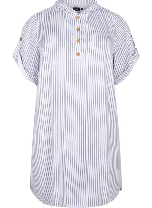 Short-sleeved viscose tunic with hood, Blue White Stripe, Packshot image number 0