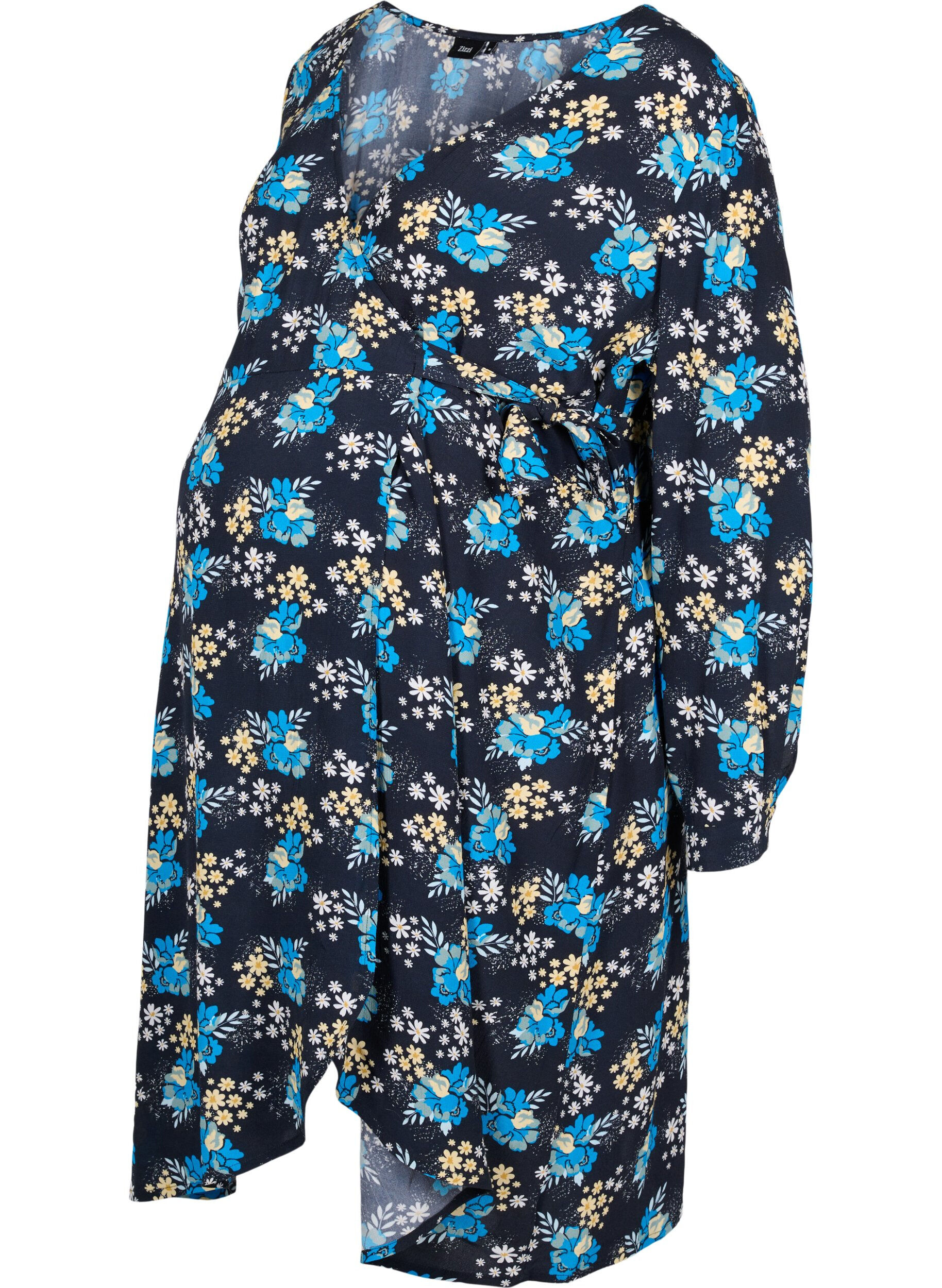 Zizzifashion Floral maternity wrap dress in viscose, Blue, Packshot image number 0