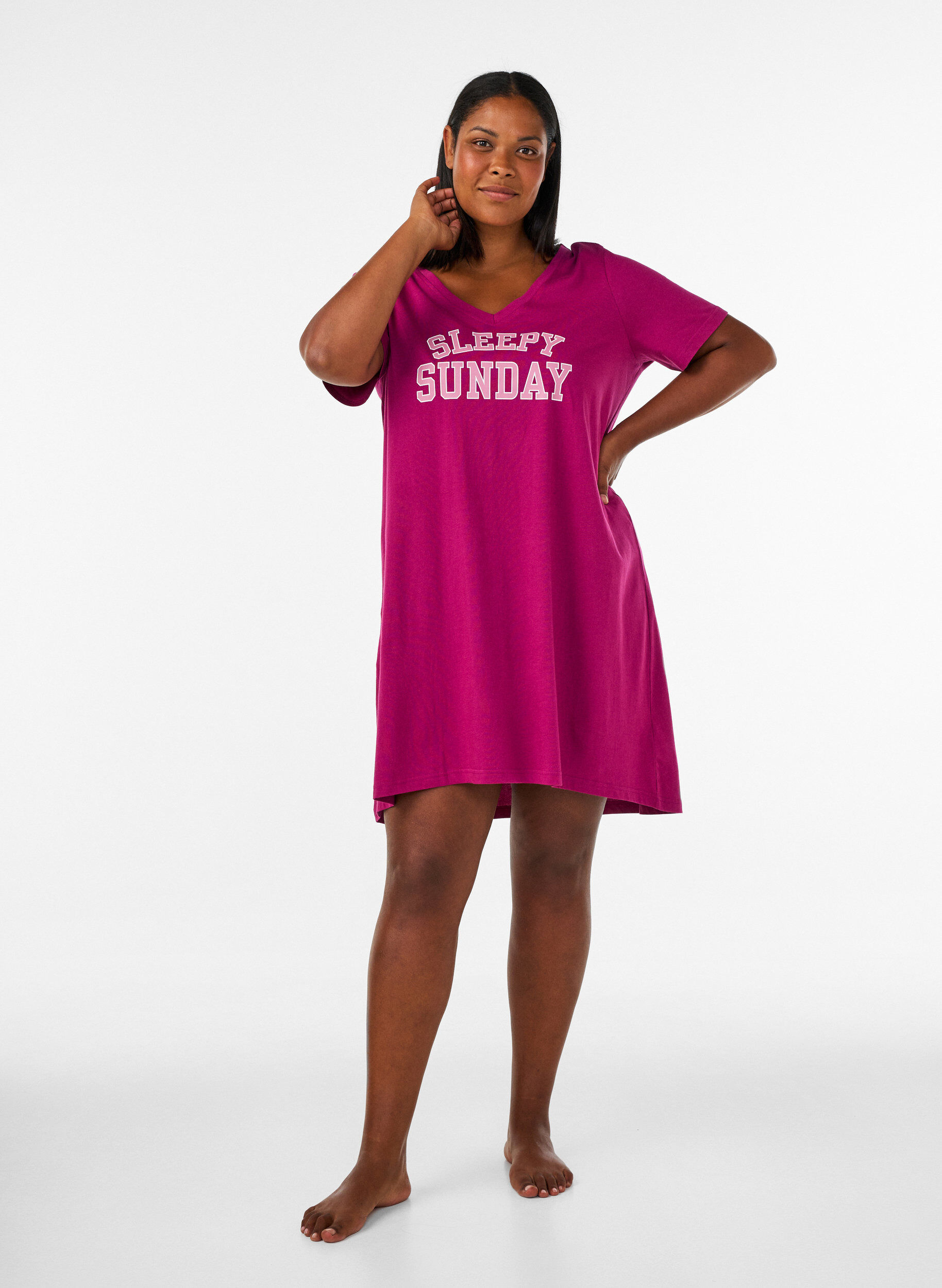 ZizzifashionOrganic cotton nightdress with V-neck, Red, Model image number 1