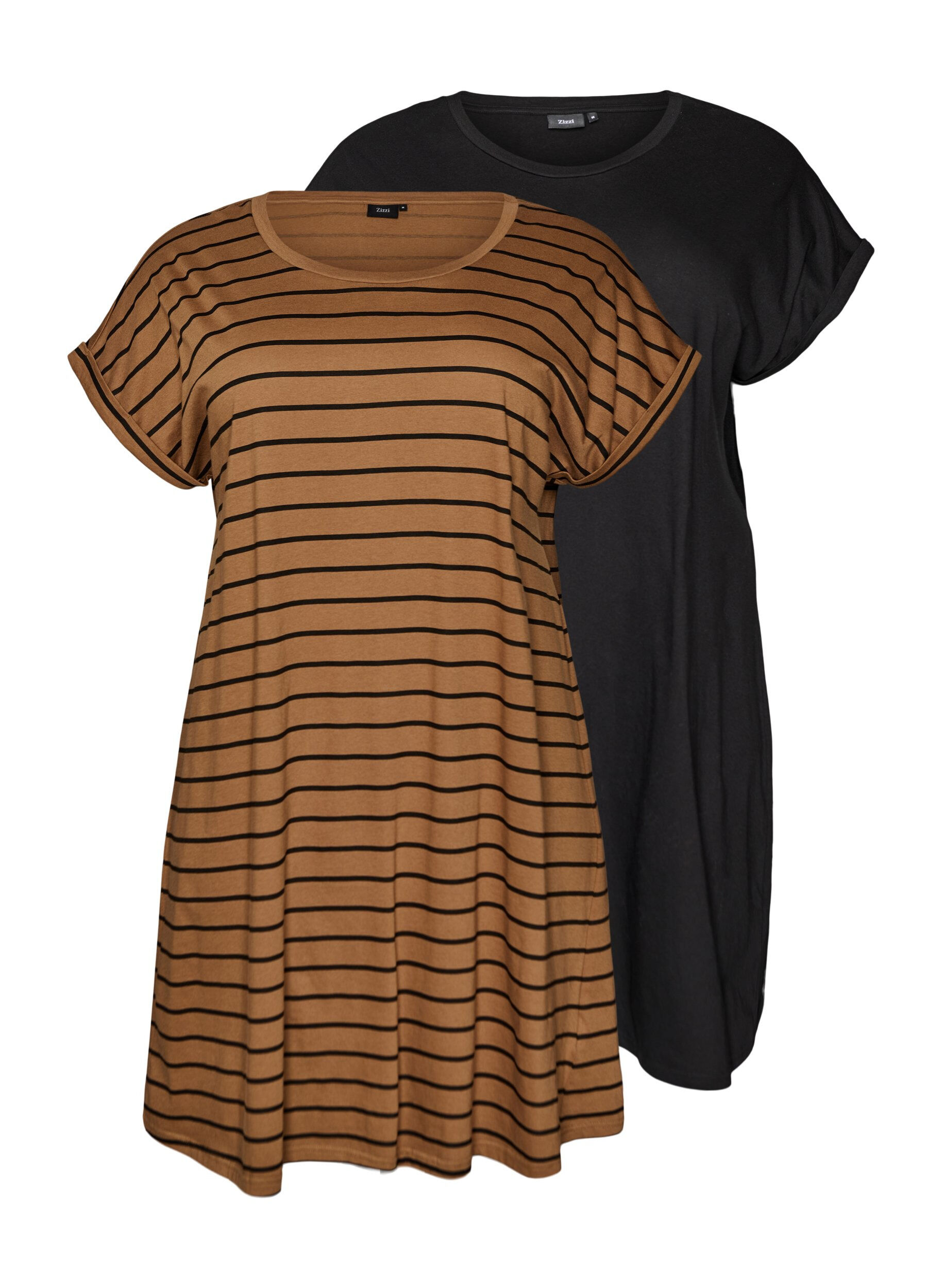 Zizzifashion 2-pack T-shirt dress with short sleeves, Brown, Packshot image number 0