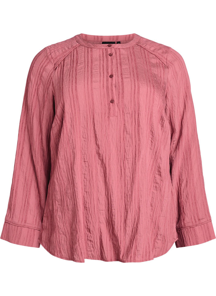 Blouse with tone-on-tone texture and buttons, Rose, Packshot image number 0