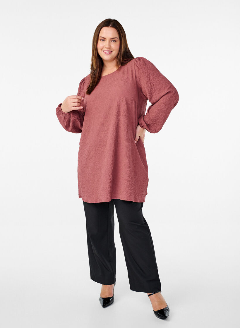 FLASH - Long-sleeved tunic with a round neck, Brown, Model image number 1