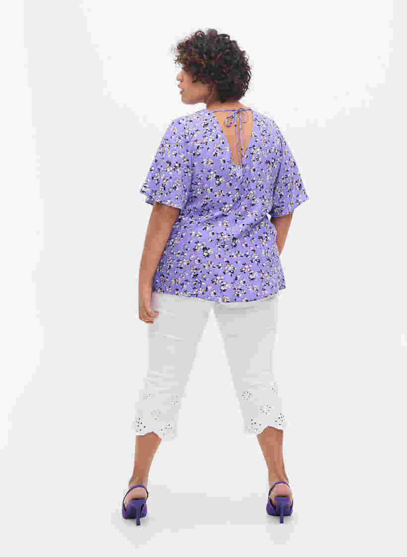 Floral viscose blouse with snow detail, Lilac Flower Print, Model image number 1