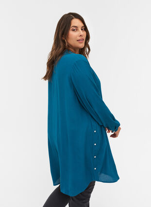 Viscose tunic with pearls, Moroccan Blue, Model image number 1