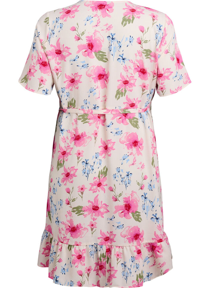 Floral wrap dress with short sleeves, White, Packshot image number 1