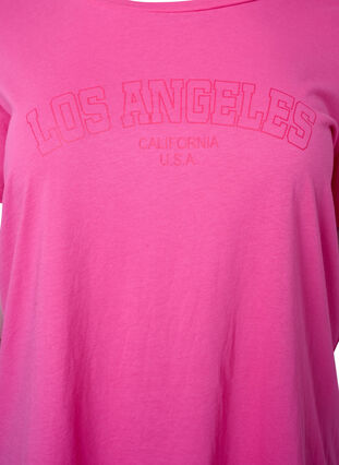 Cotton t-shirt with text print, Shocking Pink W. LOS, Packshot image number 2
