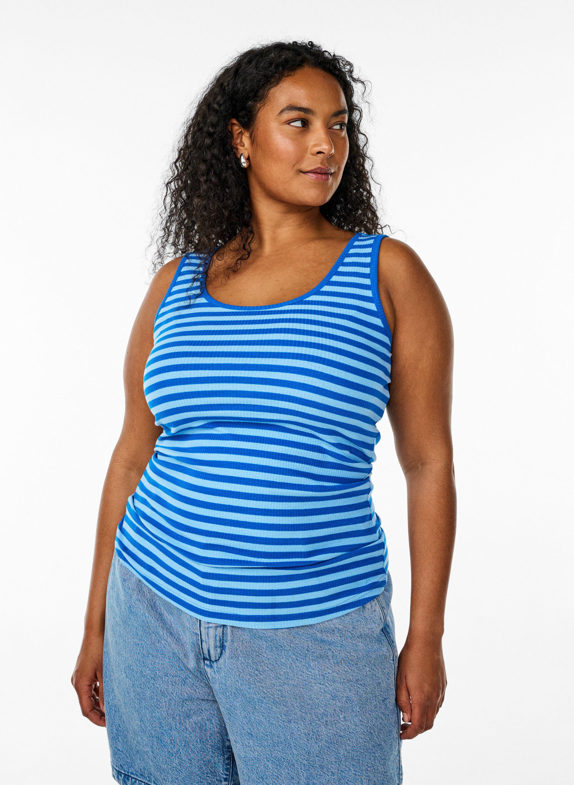 Striped tank top with a rib structure, Light Blue, Model