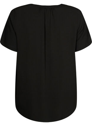 Blouse with short sleeves and v-neck, Black, Packshot image number 1