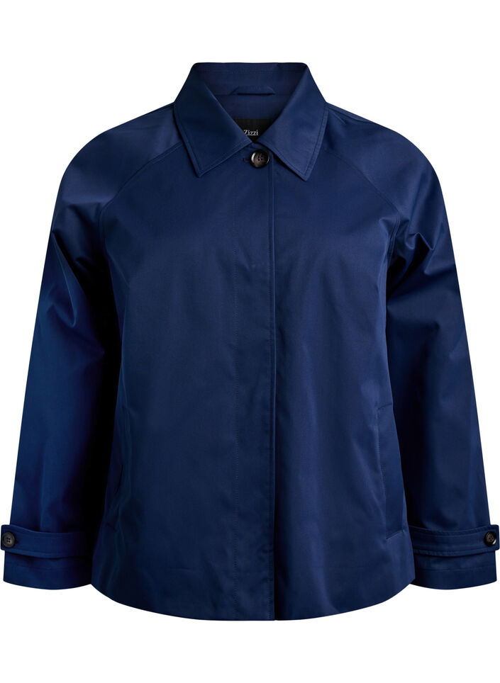 Short trench coat with collar and raglan sleeves, Blue, Packshot image number 0