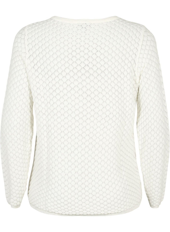 Structure-patterned pullover in organic cotton	, Cloud Dancer, Packshot image number 1
