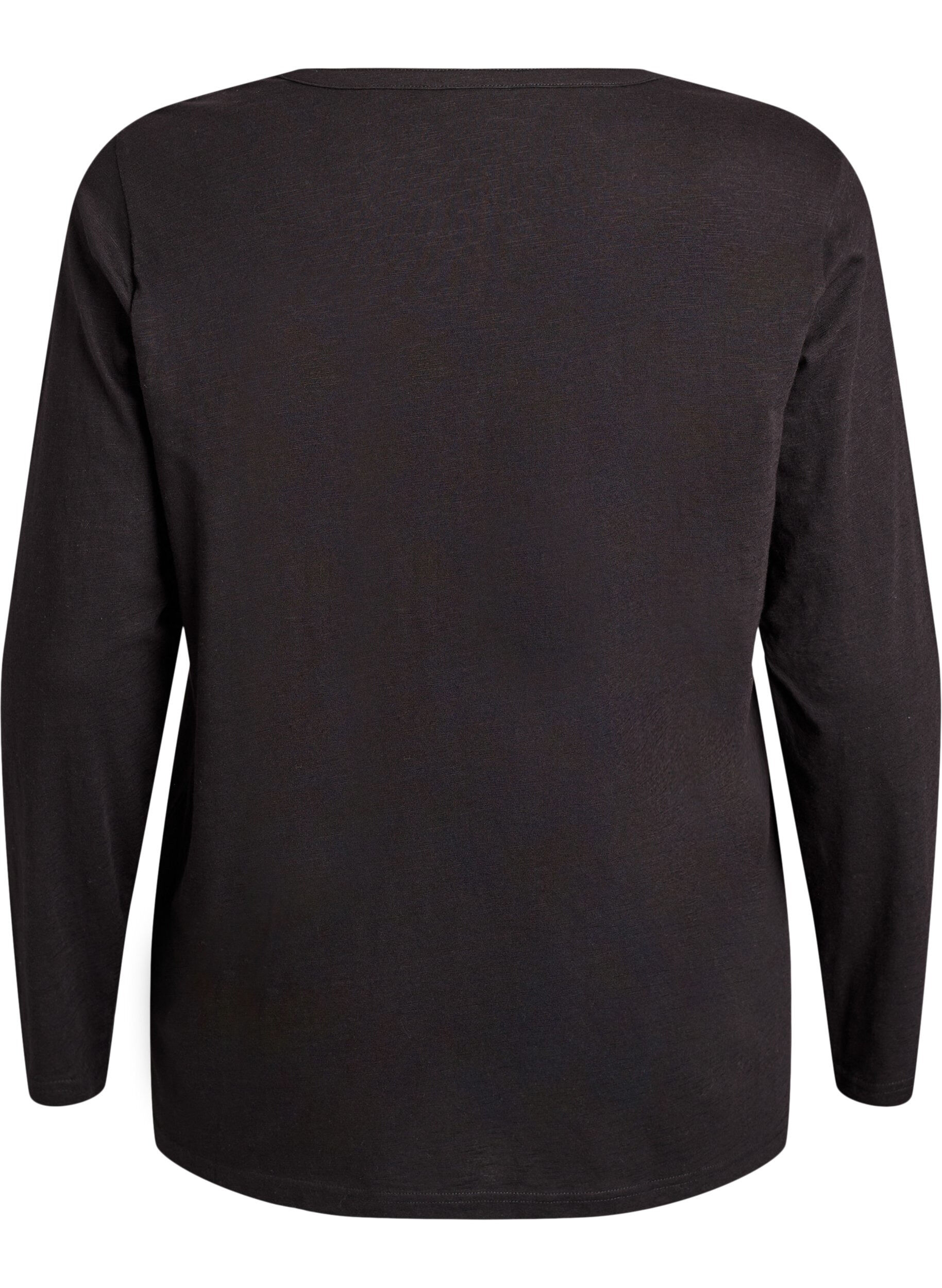 ZizzifashionLong-sleeved t-shirt with V-neck and buttons, Black, Packshot image number 1