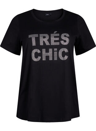 T-shirt in organic cotton with studs , Black W. TRÉS, Packshot image number 0