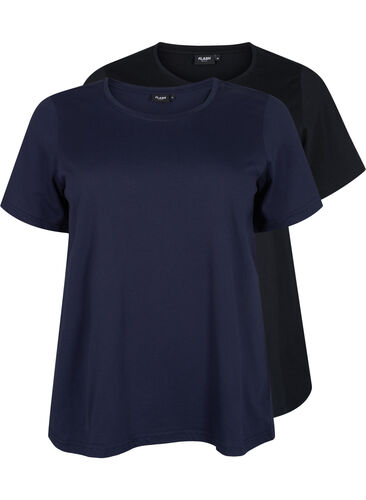 FLASH - 2-pack round neck t-shirts, Navy Blazer/Black, Packshot image number 0