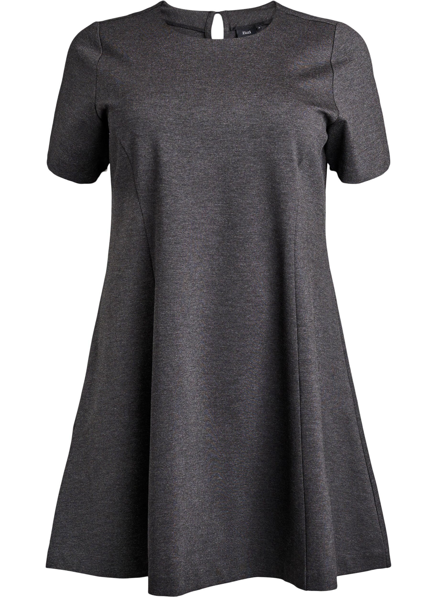 ZizzifashionShort A-line jersey dress, Dark Grey, Packshot image number 0