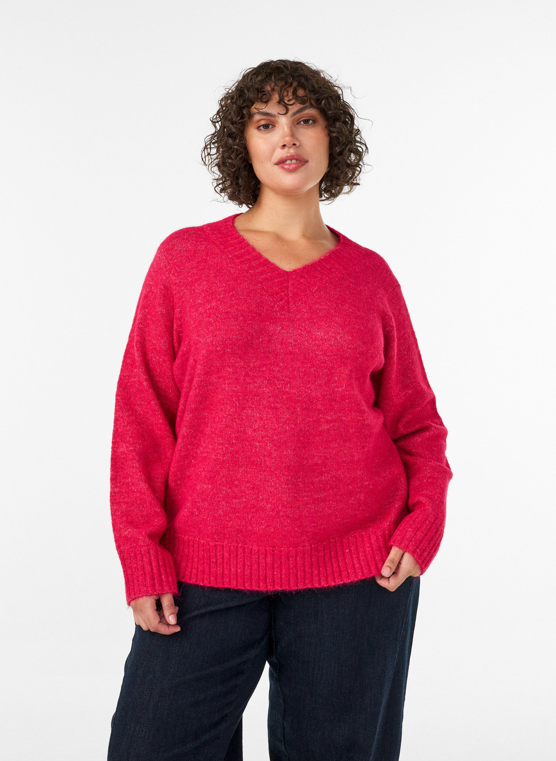 V-neck jumper, Pink, Model