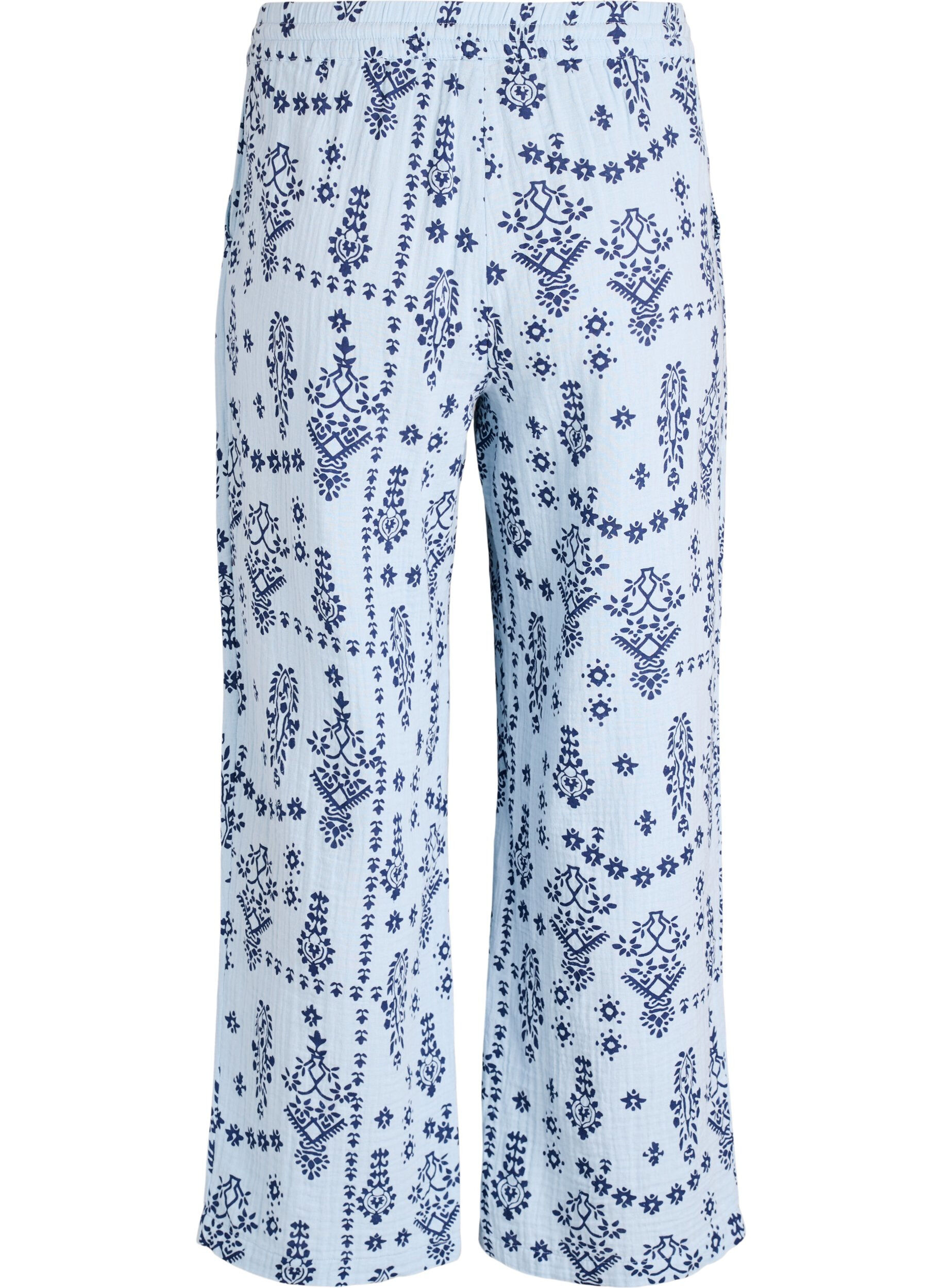 Zizzifashion Loose trousers in cotton muslin with polka dots, Light Blue, Packshot image number 1