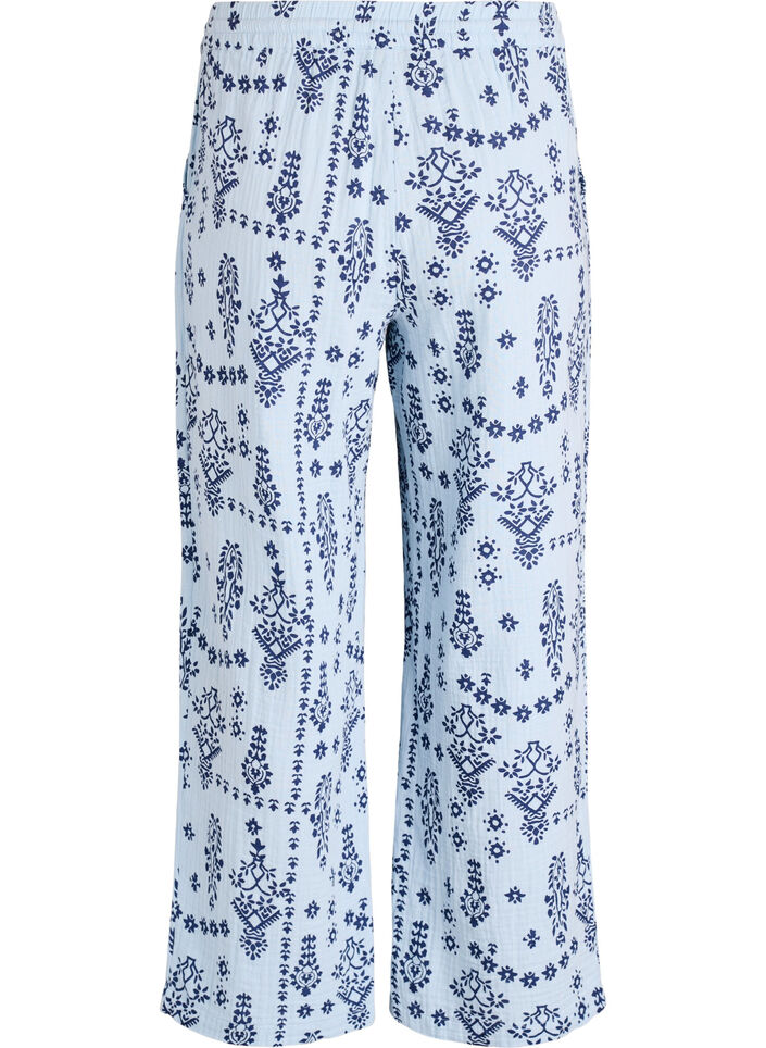 Loose trousers in cotton muslin with polka dots, Light Blue, Packshot image number 1