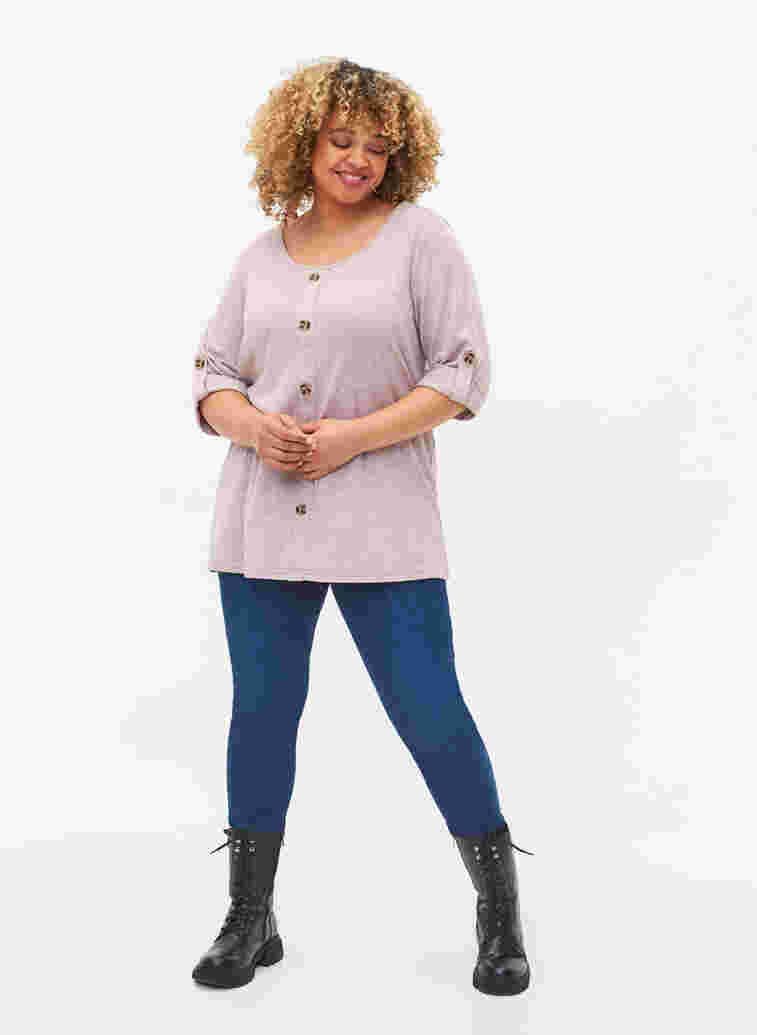 Blouse with buttons and 3/4 sleeves, Umber Melange, Model image number 2