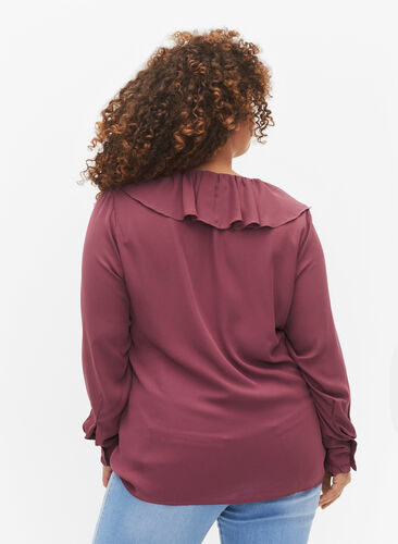 Long sleeve ruffle blouse, Renaissance Rose, Model image number 1