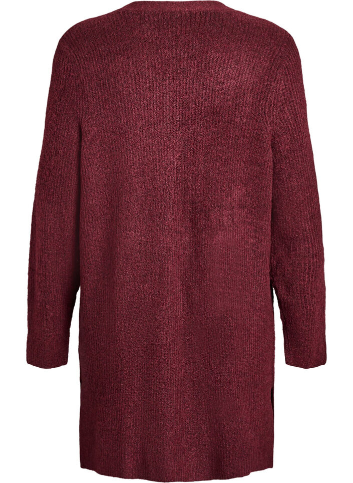 Long ribbed cardigan with an open front, Red, Packshot image number 1