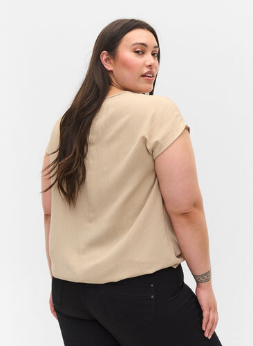 Short-sleeved viscose blouse with round neck, Oxford Tan, Model image number 1
