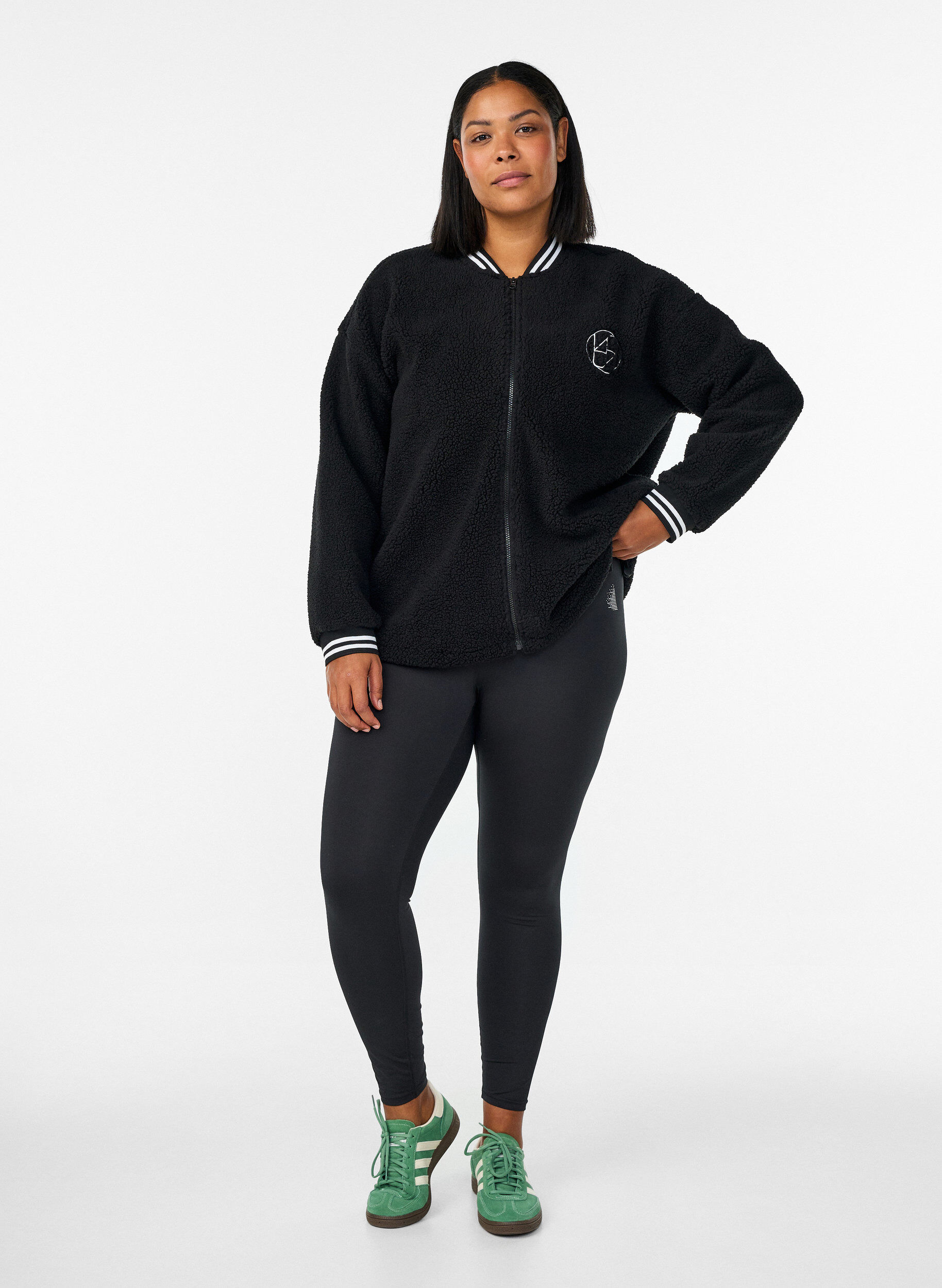 Zizzifashion Teddy fleece jacket with stripe details, Black, Model image number 1