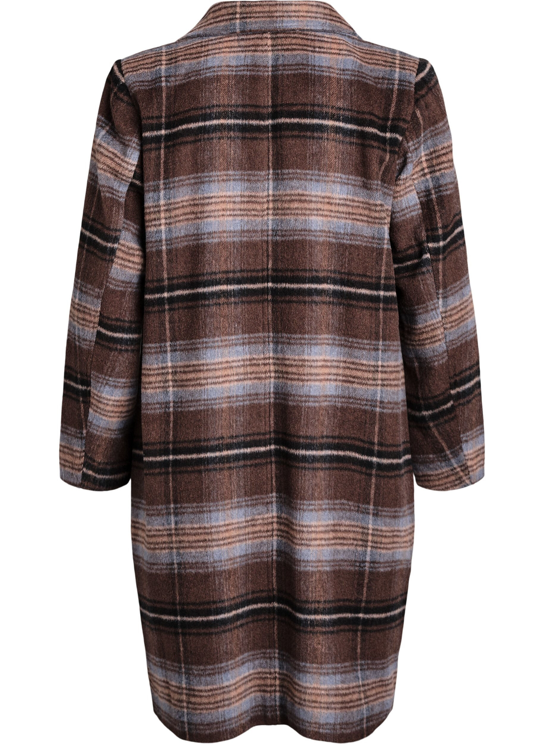Zizzifashion Brushed checked coat, Brown, Packshot image number 1