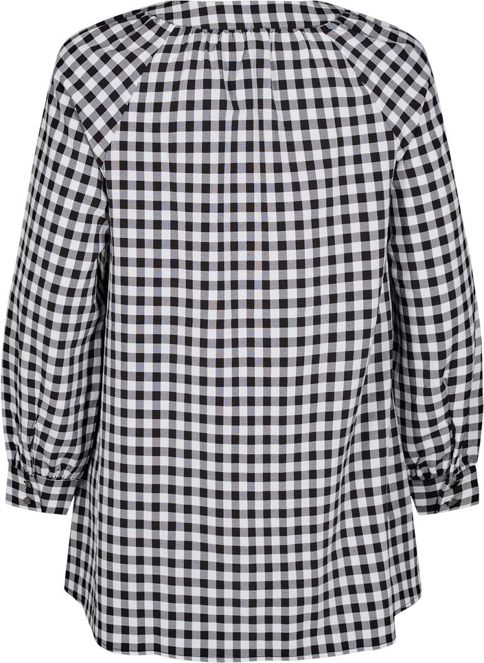 Checked tunic with V-neck, Black/W. Gingham, Packshot image number 1