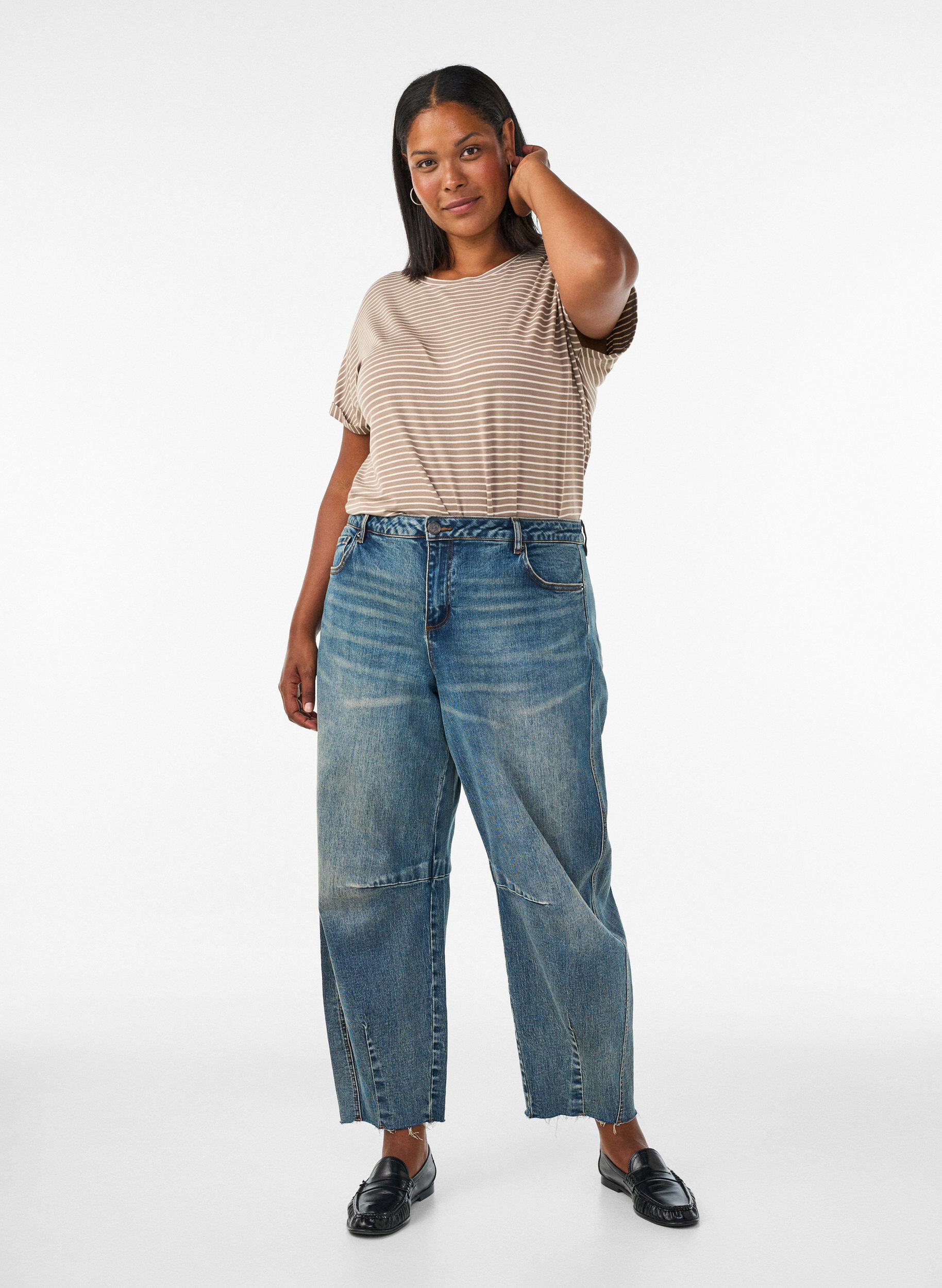 ZizzifashionStriped T-shirt in viscose with a round neck, Beige, Model image number 1